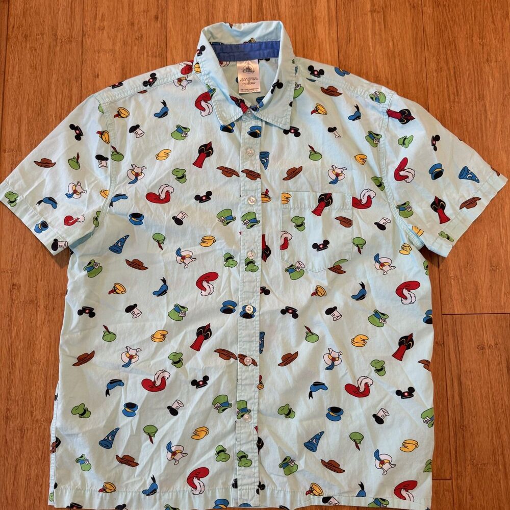 Disney Parks Character Hat Men's Button Down Size Medium